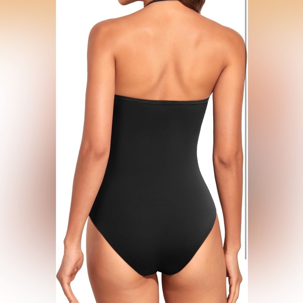 Holipick Black and White Strapless One-Piece tummy control Swimsuit L/ 0249 - Picture 2 of 3